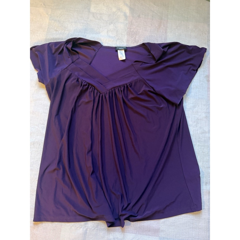 Perceptions Women's 2X Purple Short Sleeve Blouse Stretch Top Plus Size Casual—1
